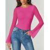 imageAvidlove Womens Bell Long Sleeve Bodysuits Thong Crew Neck Mesh Body Suit Going Out Leotard TopsRose Red