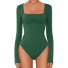 imageAvidlove Bodysuits for Women Sexy Long Sleeve Bodysuit Square Neck Double Lined Ruched Snap Closure Bodysuit TopsGreen