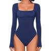 imageAvidlove Bodysuits for Women Sexy Long Sleeve Bodysuit Square Neck Double Lined Ruched Snap Closure Bodysuit TopsNavy Blue