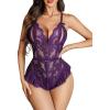 imageAvidlove Teddy Lingerie for Women Sexy Cut Out Lace Bodysuit One Piece Criss Cross Backless Mini BabydollPurple