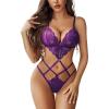 imageAvidlove Women Lingeries Deep V Teddy Lingerie Sexy Lace Bodysuit Cut Out One Piece Mini BabydollPurple