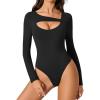 imageAvidlove Women Long Sleeve Bodysuit Scoop Neck Cutout Thong Body Suits Double Lined Slim Fitted Leotard Going Out TopsBlack