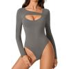 imageAvidlove Women Long Sleeve Bodysuit Scoop Neck Cutout Thong Body Suits Double Lined Slim Fitted Leotard Going Out TopsDark Grey