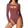 imageAvidlove Women Long Sleeve Bodysuit Scoop Neck Cutout Thong Body Suits Double Lined Slim Fitted Leotard Going Out TopsDark Purple Red