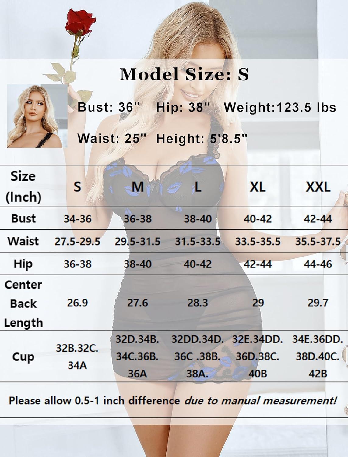 imageAvidlove Lingerie for Women Mesh Babydoll Lingeries Lace Chemise Floral Sleepwear Dress Sheer Exotic Boudoir Outfit SXXLBlue Lip