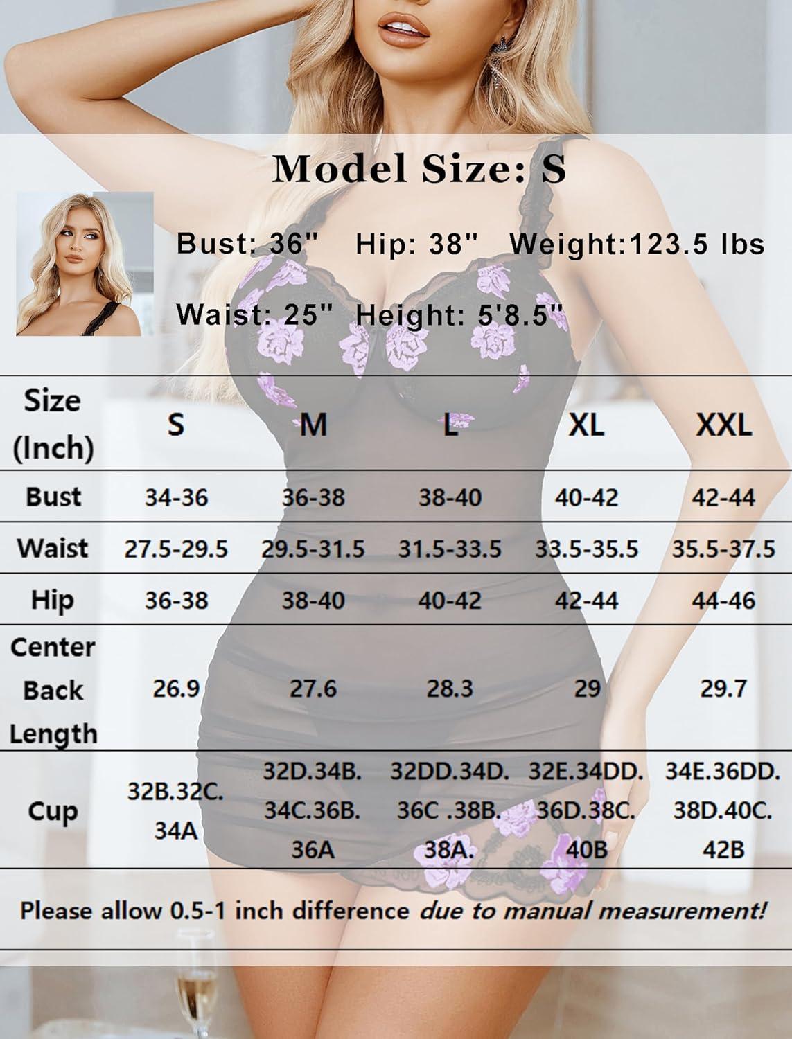 imageAvidlove Lingerie for Women Mesh Babydoll Lingeries Lace Chemise Floral Sleepwear Dress Sheer Exotic Boudoir Outfit SXXLPurple Floral
