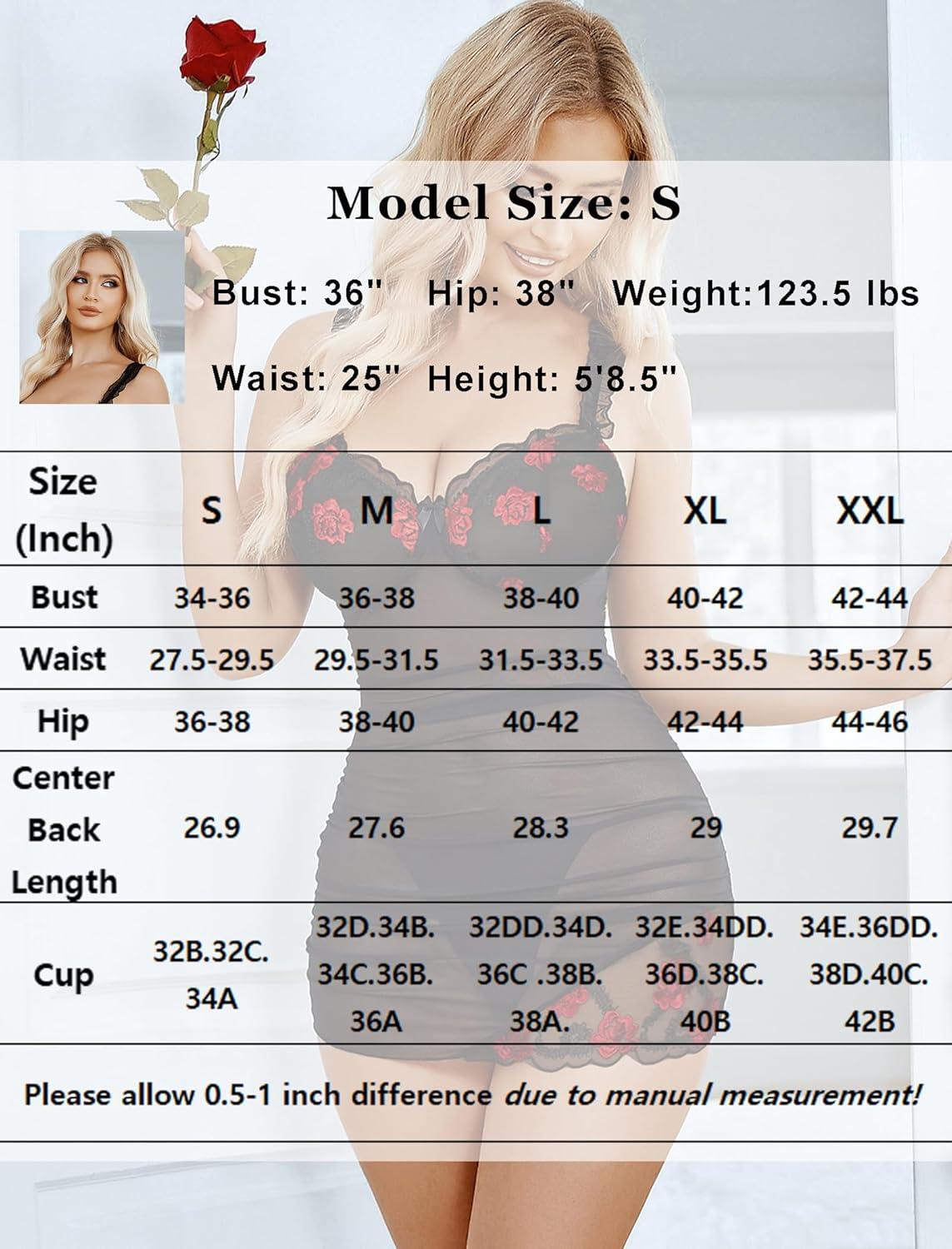 imageAvidlove Lingerie for Women Mesh Babydoll Lingeries Lace Chemise Floral Sleepwear Dress Sheer Exotic Boudoir Outfit SXXLRed Floral