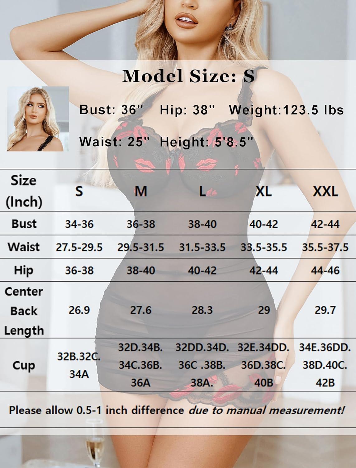 imageAvidlove Lingerie for Women Mesh Babydoll Lingeries Lace Chemise Floral Sleepwear Dress Sheer Exotic Boudoir Outfit SXXLRed Lip