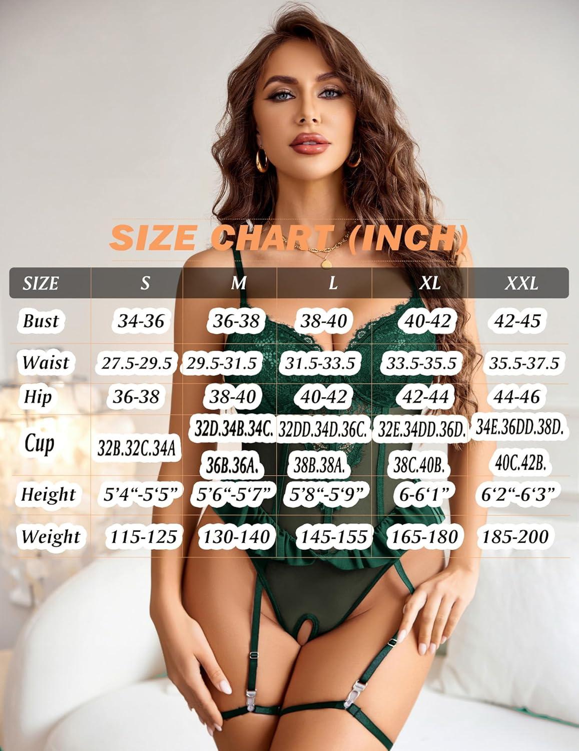 imageAvidlove Lingerie for Women Sexy Lace Bodysuit Deep V Teddy Lingerie One Piece Mini BabydollGreen
