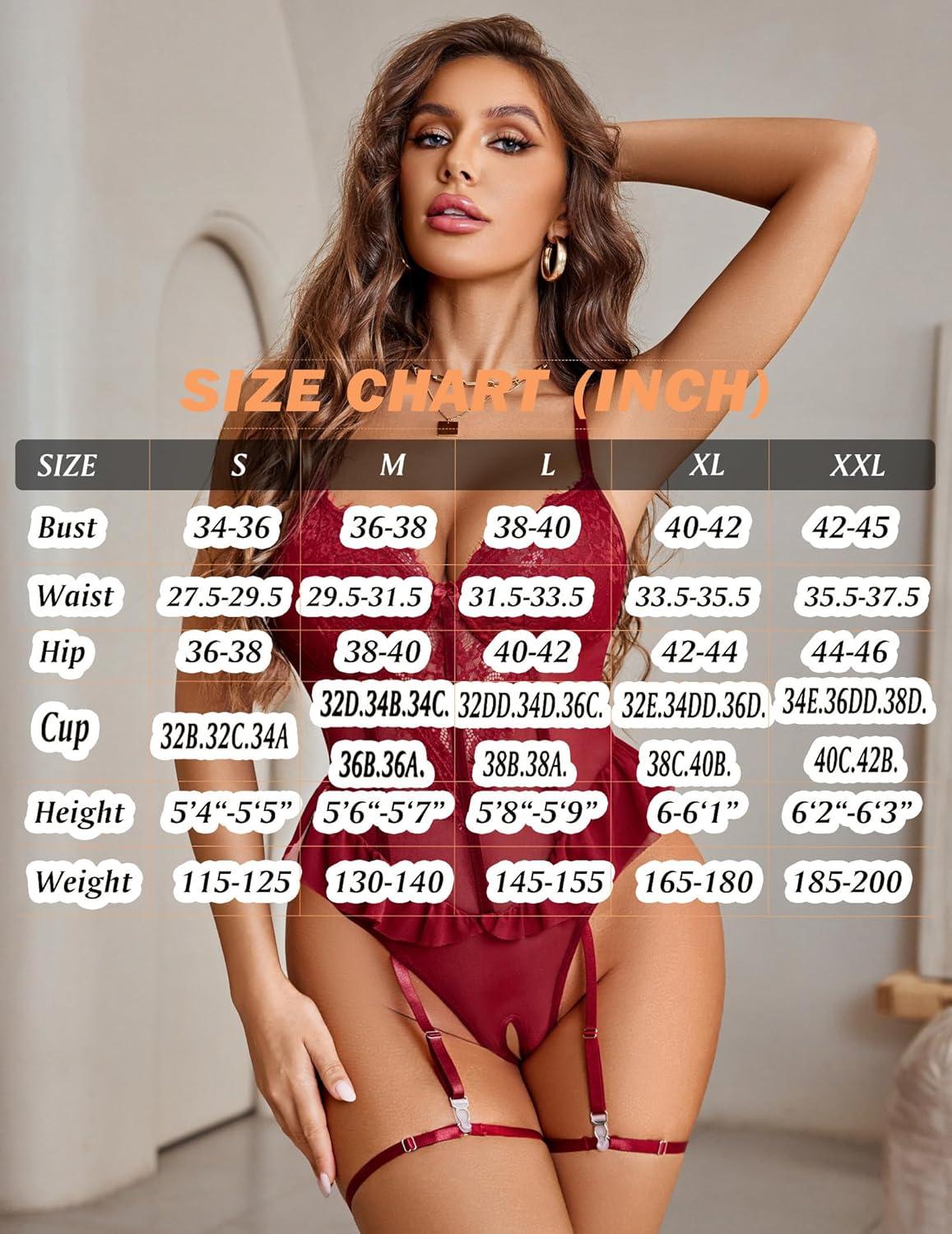 imageAvidlove Lingerie for Women Sexy Lace Bodysuit Deep V Teddy Lingerie One Piece Mini BabydollWine Red