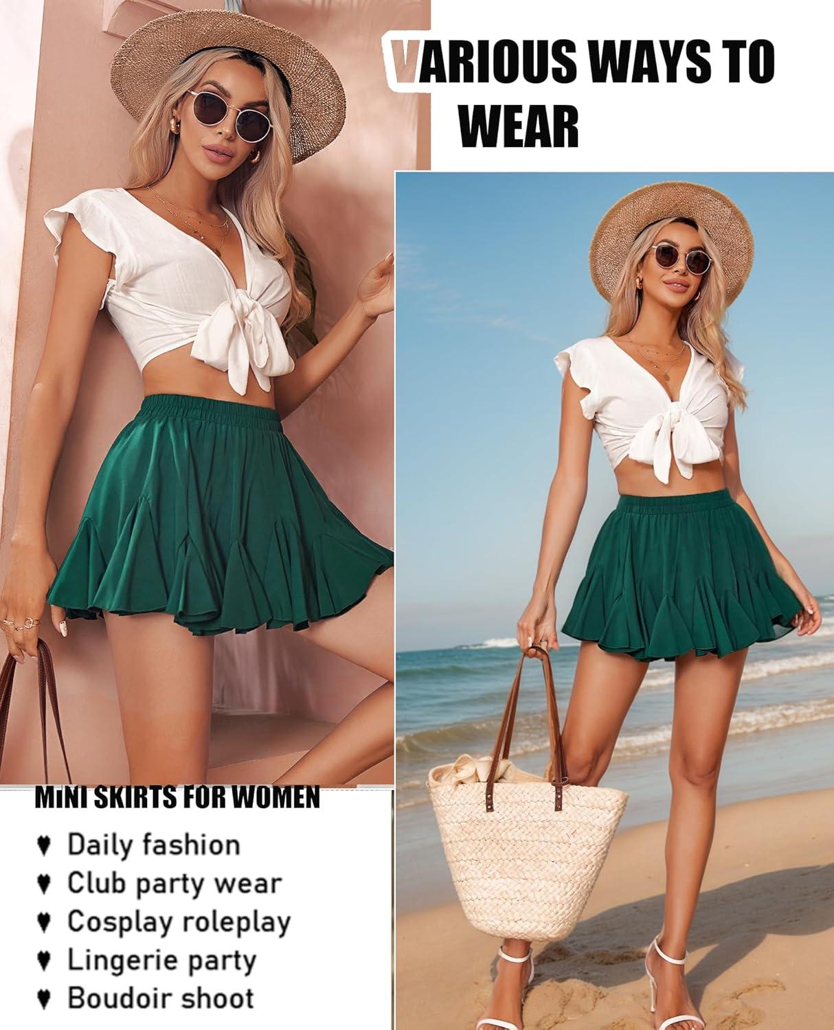 imageAvidlove Skirts for Women Pleated Skirts for Women Trendy High Waist Sexy Skater Mini SkirtBlueXXLGreen
