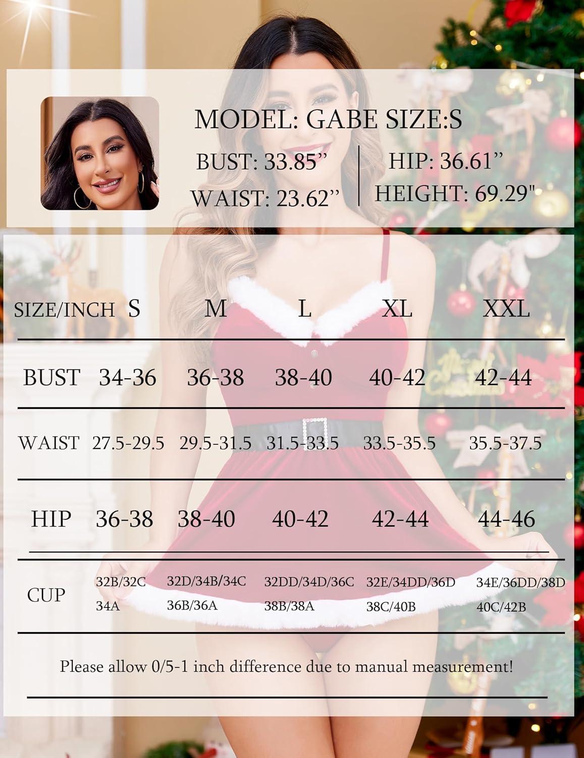 imageAvidlove Women Christmas Lingerie Santa Babydolls Chemises Red Velvet Santa Lingerie SetsAred