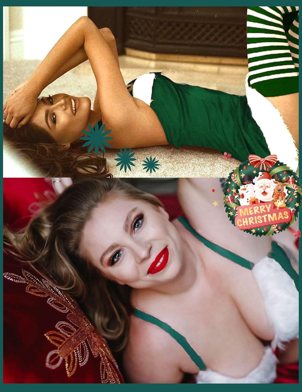 imageAvidlove Women Christmas Lingerie Santa Babydolls Chemises Red Velvet Santa Lingerie SetsGreen