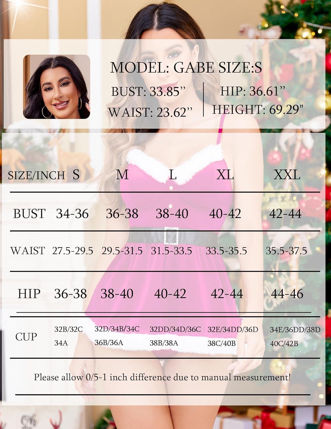 imageAvidlove Women Christmas Lingerie Santa Babydolls Chemises Red Velvet Santa Lingerie SetsRose