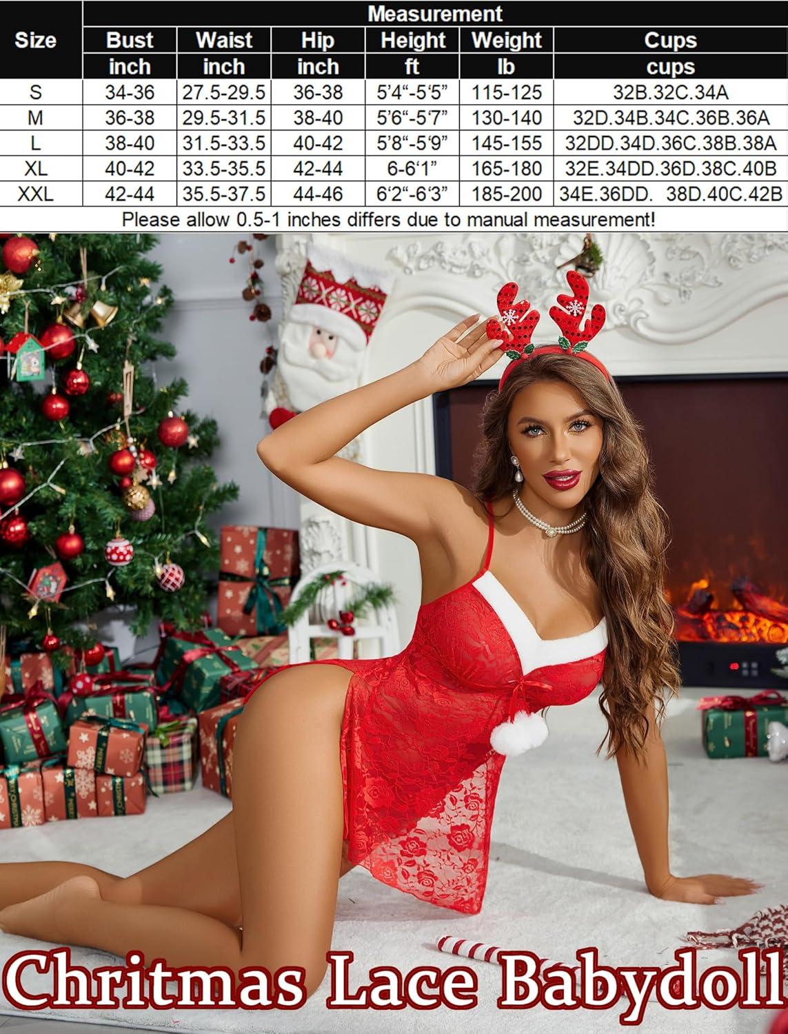 imageAvidlove Women Christmas Lingerie for Women Santa Lingerie Babydoll Christmas V Neck ChemiseChristmas Red