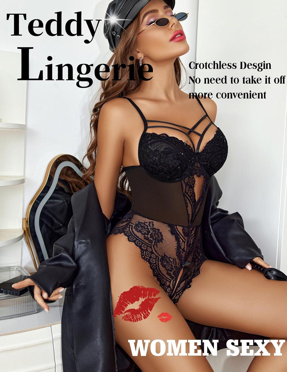 imageAvidlove Women Lingerie Floral Lace Harness Bodysuit One Piece Teddy Babydoll Nightgown