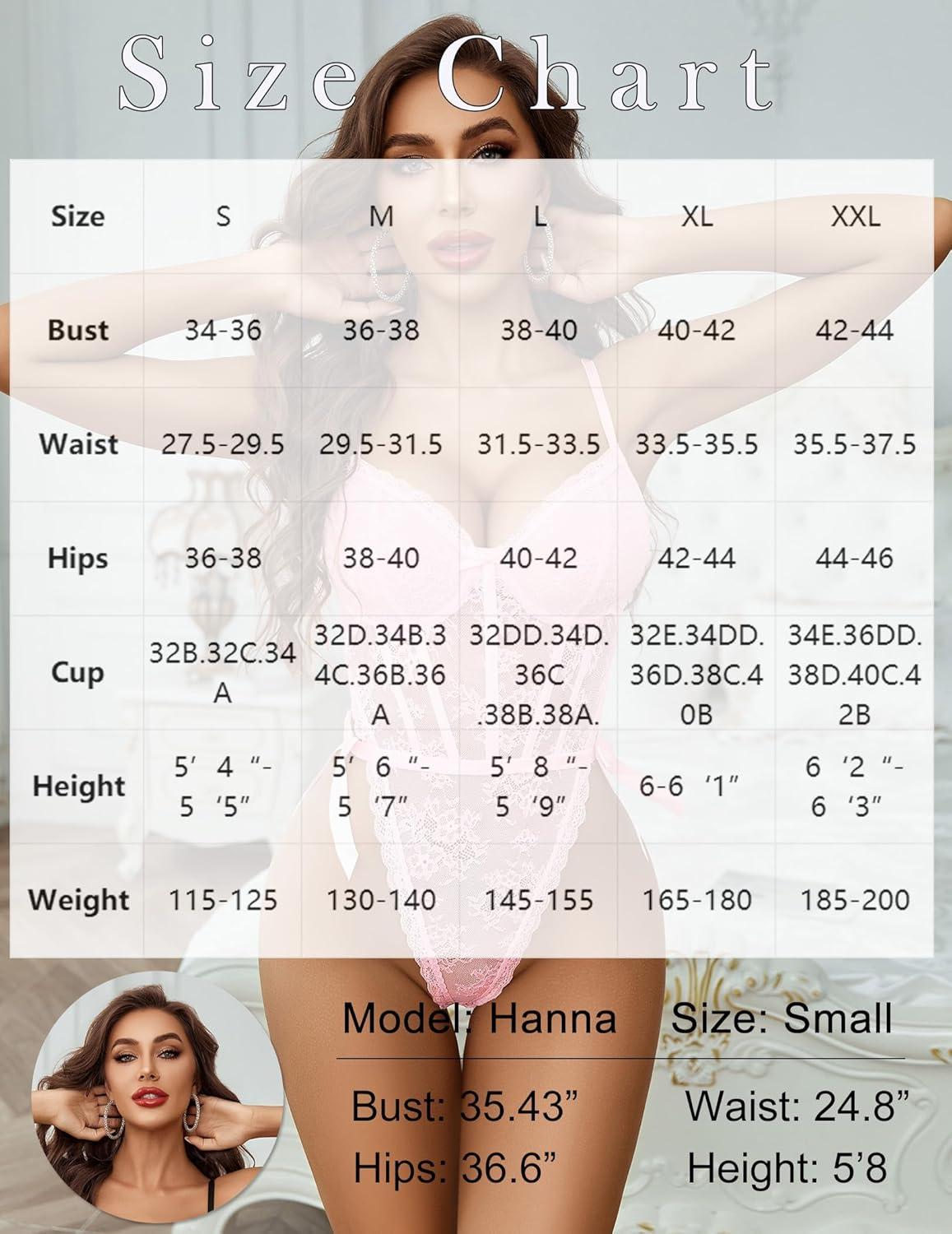 imageAvidlove Women Teddy Lingerie Deep V Lace Bodysuit Lingerie One Piece Mini Babydoll Satiny Side BowPink