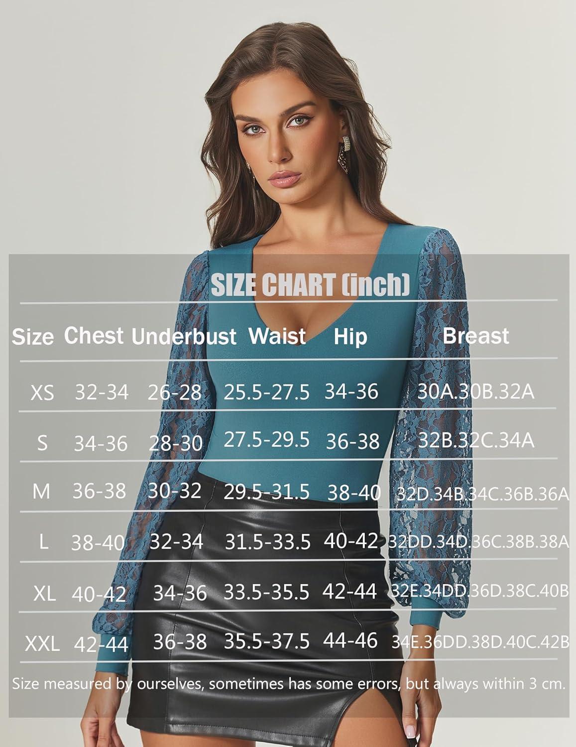 imageAvidlove Womens Long Sleeve Bodysuit Double Lined V Neck Lace Puff Sleeves Going Out Top Shirts Thong Leotard Body SuitBlue