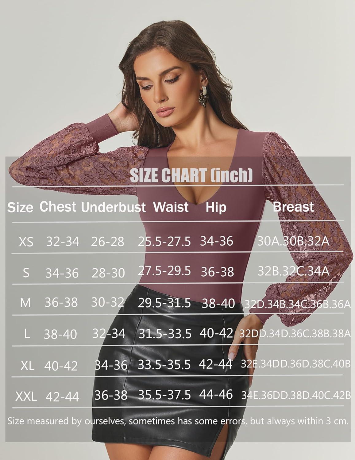 imageAvidlove Womens Long Sleeve Bodysuit Double Lined V Neck Lace Puff Sleeves Going Out Top Shirts Thong Leotard Body SuitPurple