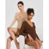 imageAvidlove Bodysuits for Women Long Sleeve Lace V Neck Body Suits Double Lined One Piece Leotard Shirt Going Out TopsBrown