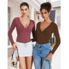 imageAvidlove Bodysuits for Women Long Sleeve Lace V Neck Body Suits Double Lined One Piece Leotard Shirt Going Out TopsBrown