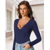 imageAvidlove Bodysuits for Women Long Sleeve Lace V Neck Body Suits Double Lined One Piece Leotard Shirt Going Out TopsNavy Blue