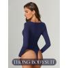 imageAvidlove Bodysuits for Women Long Sleeve Lace V Neck Body Suits Double Lined One Piece Leotard Shirt Going Out TopsNavy Blue