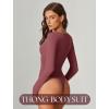 imageAvidlove Bodysuits for Women Long Sleeve Lace V Neck Body Suits Double Lined One Piece Leotard Shirt Going Out TopsPurple Red