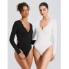 imageAvidlove Bodysuits for Women Long Sleeve Lace V Neck Body Suits Double Lined One Piece Leotard Shirt Going Out TopsWhite