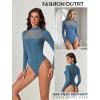 imageAvidlove Bodysuits for Women Mock Neck Shapewear Body Suit Long Sleeve Leotard Mesh Going Out Tops Concert OutfitsDark Blue