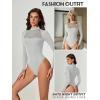 imageAvidlove Bodysuits for Women Mock Neck Shapewear Body Suit Long Sleeve Leotard Mesh Going Out Tops Concert OutfitsGrey