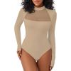 imageAvidlove Bodysuits for Women Mock Neck Shapewear Body Suit Long Sleeve Leotard Mesh Going Out Tops Concert OutfitsKhaki