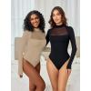 imageAvidlove Bodysuits for Women Mock Neck Shapewear Body Suit Long Sleeve Leotard Mesh Going Out Tops Concert OutfitsKhaki
