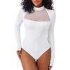 imageAvidlove Bodysuits for Women Mock Neck Shapewear Body Suit Long Sleeve Leotard Mesh Going Out Tops Concert OutfitsWhite