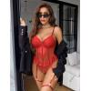 imageAvidlove Lingerie for Women Sexy Lace Bodysuit Deep V Teddy Lingerie One Piece Mini BabydollRed