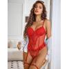 imageAvidlove Lingerie for Women Sexy Lace Bodysuit Deep V Teddy Lingerie One Piece Mini BabydollRed