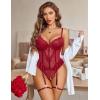 imageAvidlove Lingerie for Women Sexy Lace Bodysuit Deep V Teddy Lingerie One Piece Mini BabydollWine Red