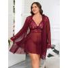imageAvidlove Plus Size Lingerie Sexy Lingerie Set Womens Exotic Nightgowns Lace Chemise Lingerie Side Slit NightdressDark Red
