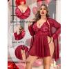 imageAvidlove Plus Size Lingerie Sexy Lingerie Set Womens Exotic Nightgowns Lace Chemise Lingerie Side Slit NightdressWine Red