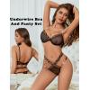 imageAvidlove Sexy Lingerie Set Mesh See Through Underwire Bra Panty Set Leopard Splice Push Up Lingerie with ChainBlack