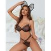 imageAvidlove Sexy Lingerie Set Mesh See Through Underwire Bra Panty Set Leopard Splice Push Up Lingerie with ChainBlack
