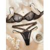 imageAvidlove Sexy Lingerie Set Mesh See Through Underwire Bra Panty Set Leopard Splice Push Up Lingerie with ChainBlack
