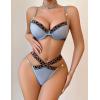 imageAvidlove Sexy Lingerie Set Mesh See Through Underwire Bra Panty Set Leopard Splice Push Up Lingerie with ChainLight Blue