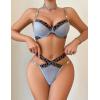 imageAvidlove Sexy Lingerie Set Mesh See Through Underwire Bra Panty Set Leopard Splice Push Up Lingerie with ChainLight Blue