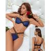 imageAvidlove Sexy Lingerie Set Mesh See Through Underwire Bra Panty Set Leopard Splice Push Up Lingerie with ChainNavy Blue