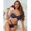imageAvidlove Sexy Lingerie Set Mesh See Through Underwire Bra Panty Set Leopard Splice Push Up Lingerie with ChainNavy Blue