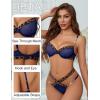 imageAvidlove Sexy Lingerie Set Mesh See Through Underwire Bra Panty Set Leopard Splice Push Up Lingerie with ChainNavy Blue