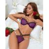 imageAvidlove Sexy Lingerie Set Mesh See Through Underwire Bra Panty Set Leopard Splice Push Up Lingerie with ChainPurple