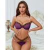 imageAvidlove Sexy Lingerie Set Mesh See Through Underwire Bra Panty Set Leopard Splice Push Up Lingerie with ChainPurple