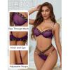imageAvidlove Sexy Lingerie Set Mesh See Through Underwire Bra Panty Set Leopard Splice Push Up Lingerie with ChainPurple